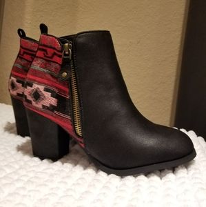 New Multi Color Black Booties Black Boots Red Blue Aztec Southwestern Type Style
